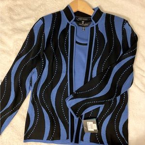 Ming Wang Black and Blue Abstract Jacket with Blue and Black Tank Top Size PXS.